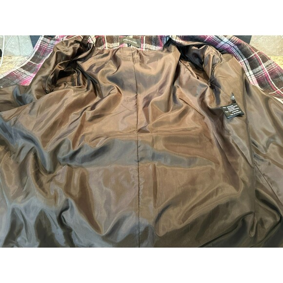 Jones New York  Hooded Pea Coat Zip Up Button Up Plaid Wool Coat Women's Size 14 - Picture 6 of 8